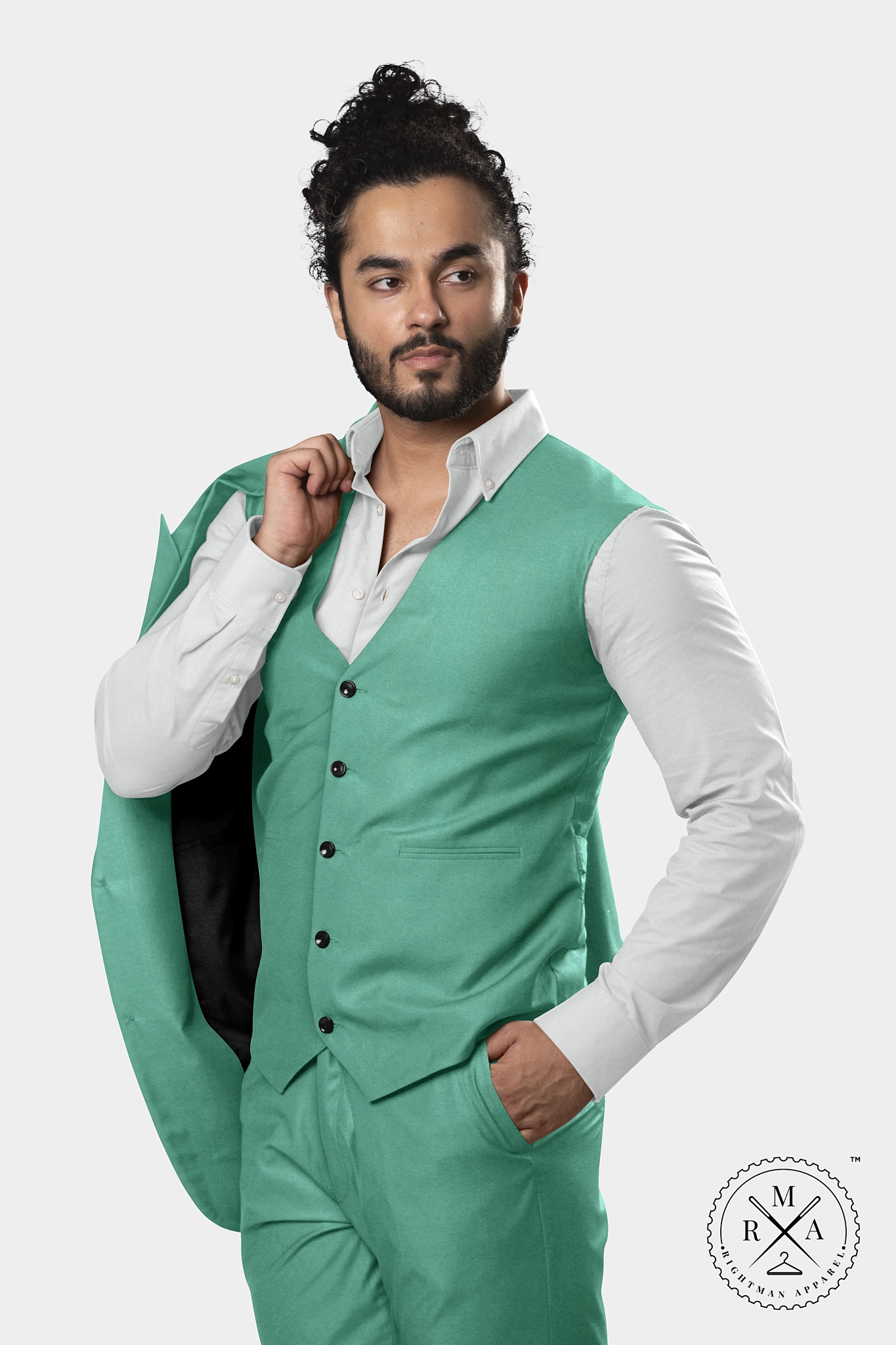 Sea Green Velvet Three Piece Suit SU295